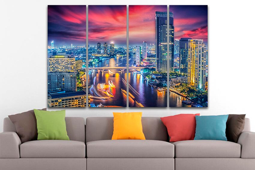 Bangkok canvas City decor Thailand wall art River landscape travel decor