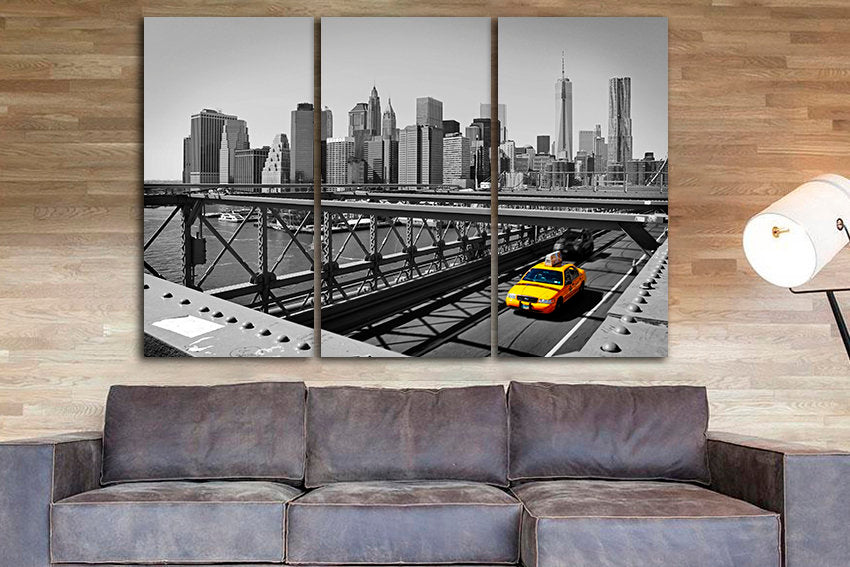 New York Yellow taxi canvas Cityscape NY Bridge travel print
