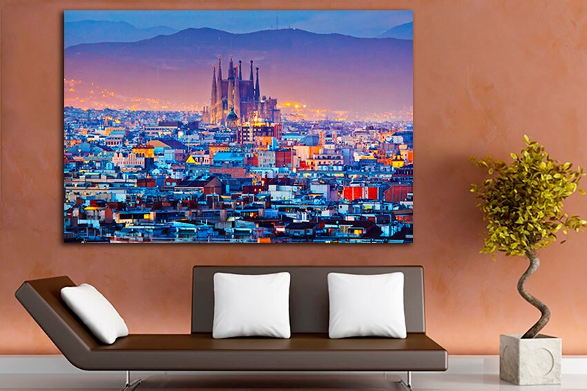 Barcelona print on canvas Spain print City travel Landscape decor ready to hang