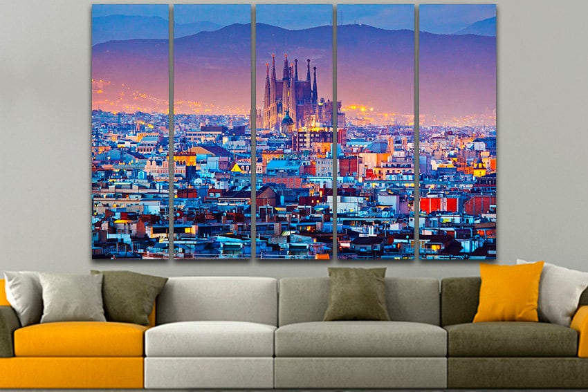 Barcelona print on canvas Spain print City travel Landscape decor ready to hang