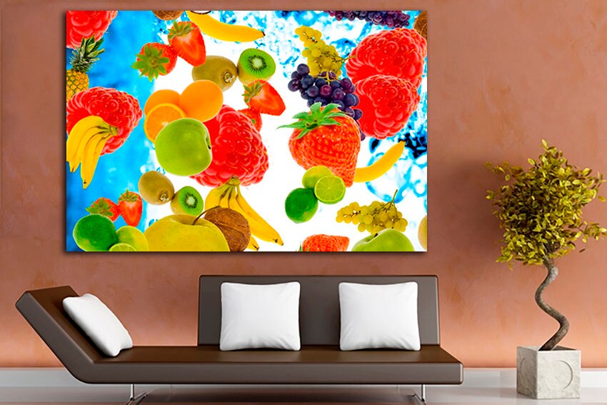Fruit print Wall decor Berry Fruit canvas Kitchen art Cocktail Raspberries gift