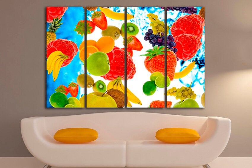 Fruit print Wall decor Berry Fruit canvas Kitchen art Cocktail Raspberries gift