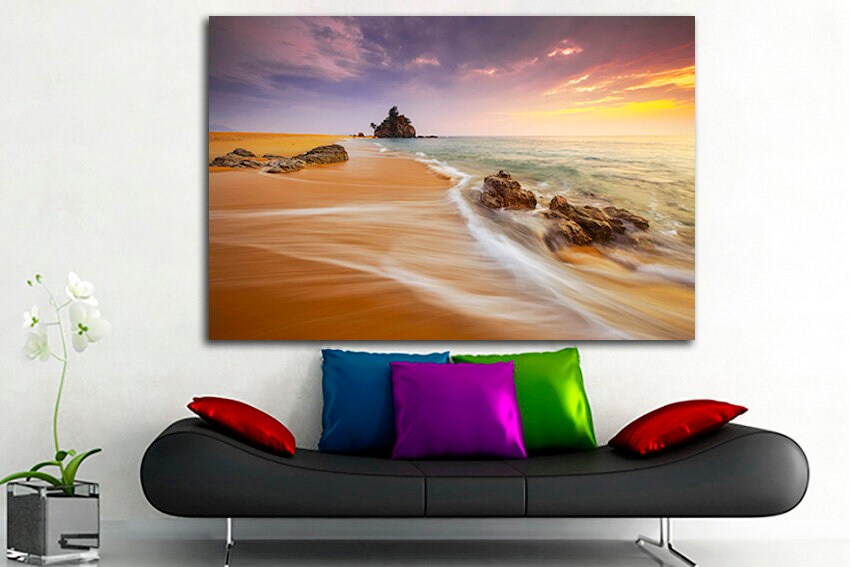 Sand print art Ocean wall decor Landscape beach nature canvas