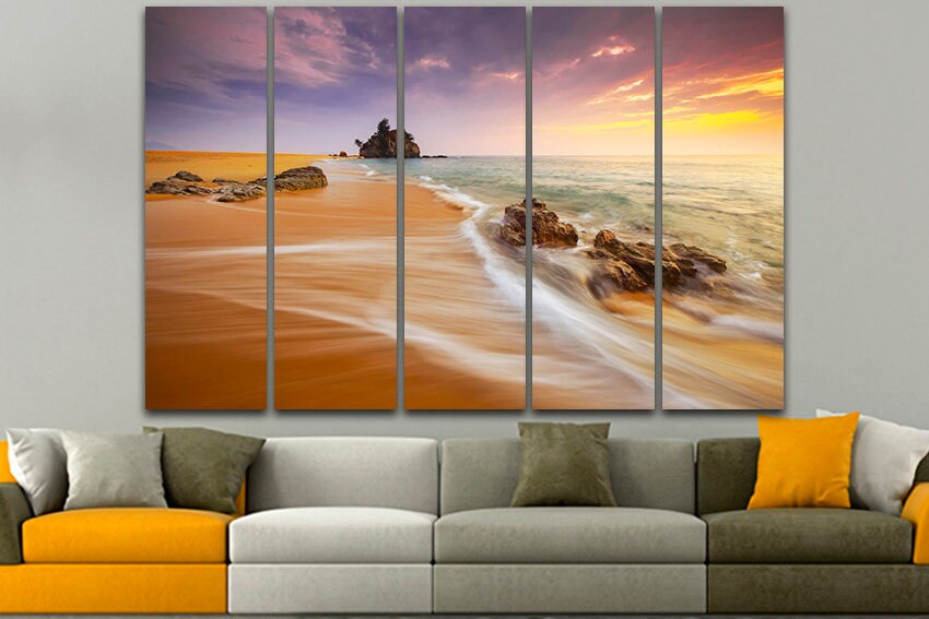 Sand print art Ocean wall decor Landscape beach nature canvas