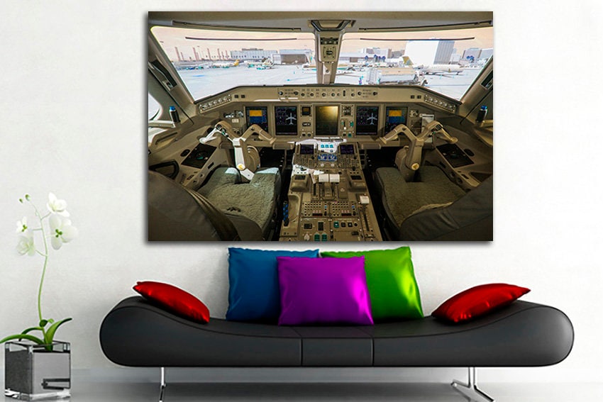 Cockpit canvas Airplane engine wall art Mechanism print Office decor plane