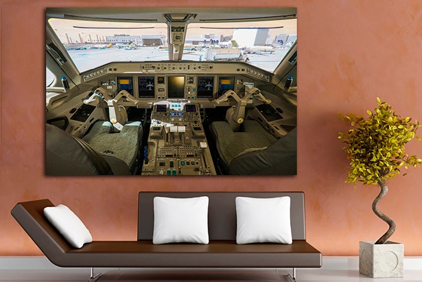 Cockpit canvas Airplane engine wall art Mechanism print Office decor plane