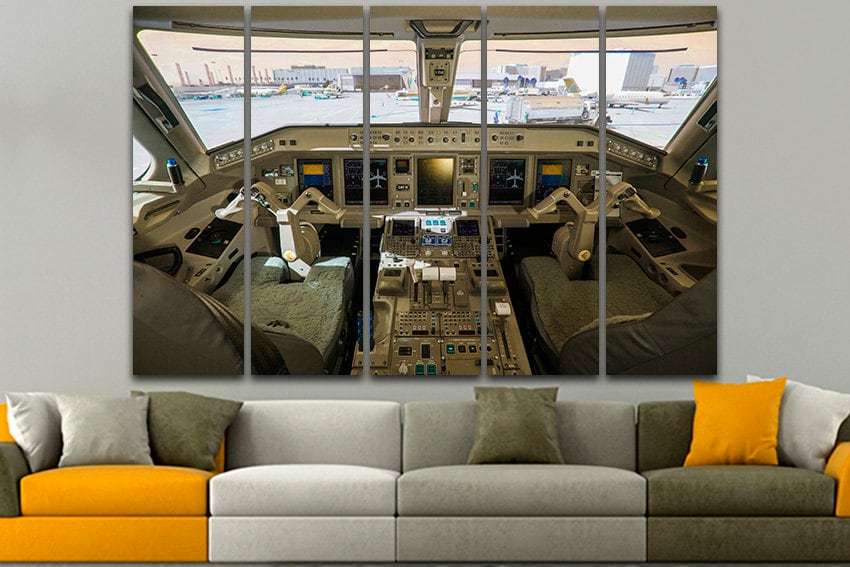 Cockpit canvas Airplane engine wall art Mechanism print Office decor plane