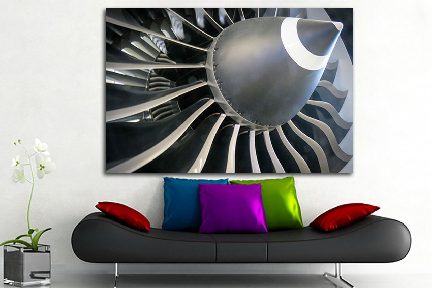 Air turbine canvas Aircraft engine Airplane prints wall decor Propeller art Mechanism gift Spiral photo
