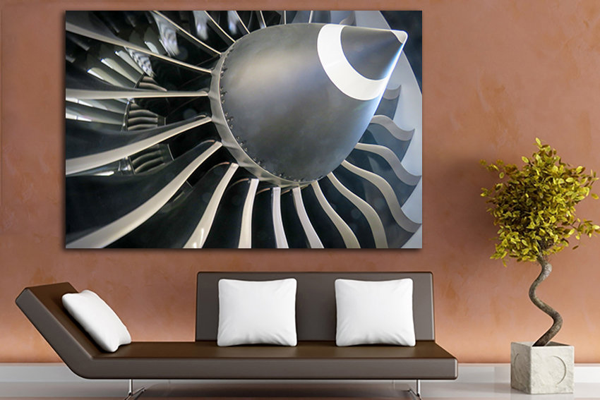 Air turbine canvas Aircraft engine Airplane prints wall decor Propeller art Mechanism gift Spiral photo