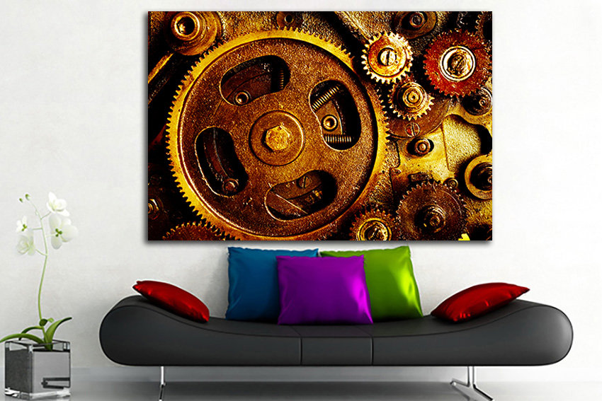 Gears print Machine wall art Mechanical decor Steel artwork Mechanism wall hangings
