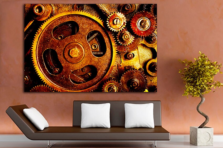 Gears print Machine wall art Mechanical decor Steel artwork Mechanism wall hangings