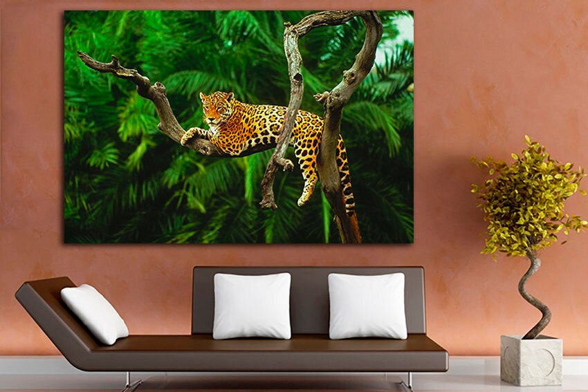 Jaguar wall art Cat canvas Wild animals Jaguar home art Nature decor Gallery wall set Ready to hang
