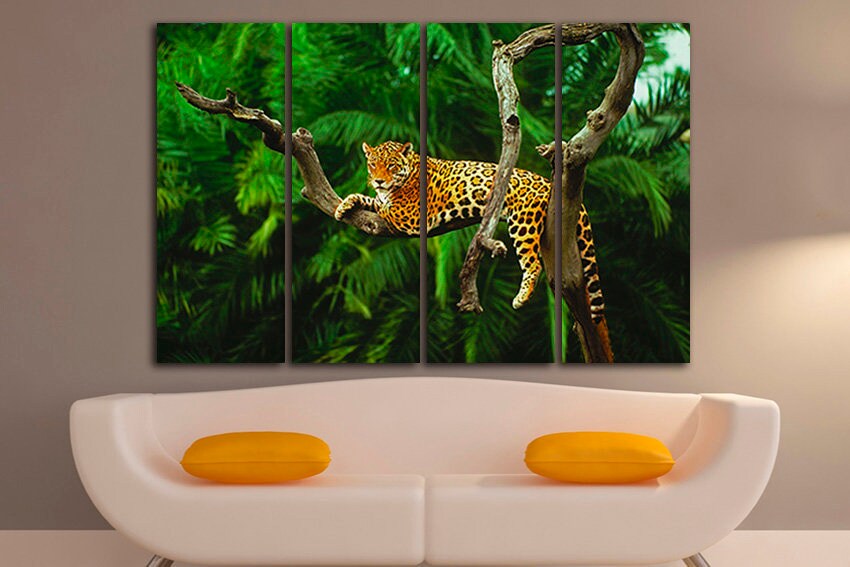 Jaguar wall art Cat canvas Wild animals Jaguar home art Nature decor Gallery wall set Ready to hang