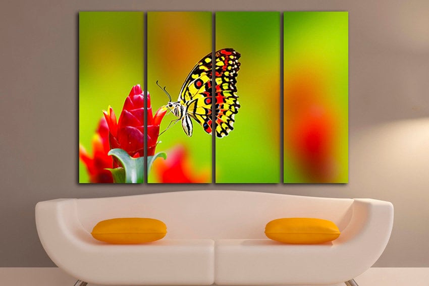 Butterfly Childrens art decor Nature canvas Interior design Animals Flower print