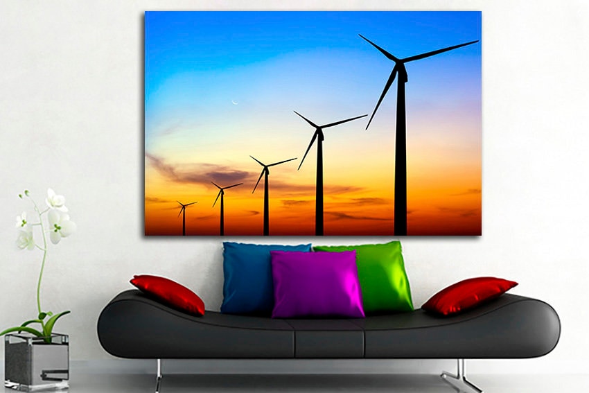 Wind turbine art Generator energy canvas mechanism wall decor