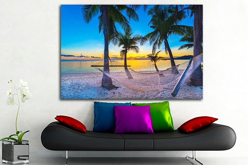 Fiji canvas set Nature decor Beach wall art Landscape print Palm trees artwork