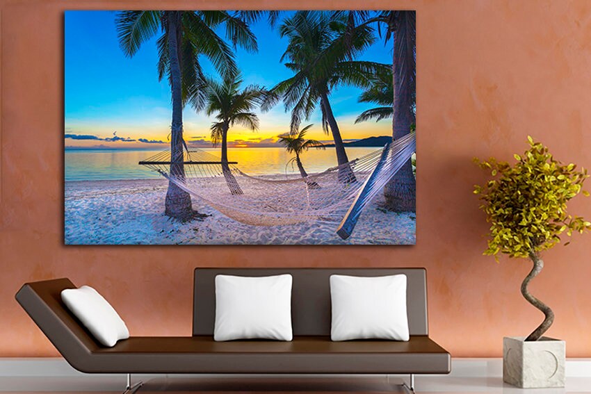 Fiji canvas set Nature decor Beach wall art Landscape print Palm trees artwork