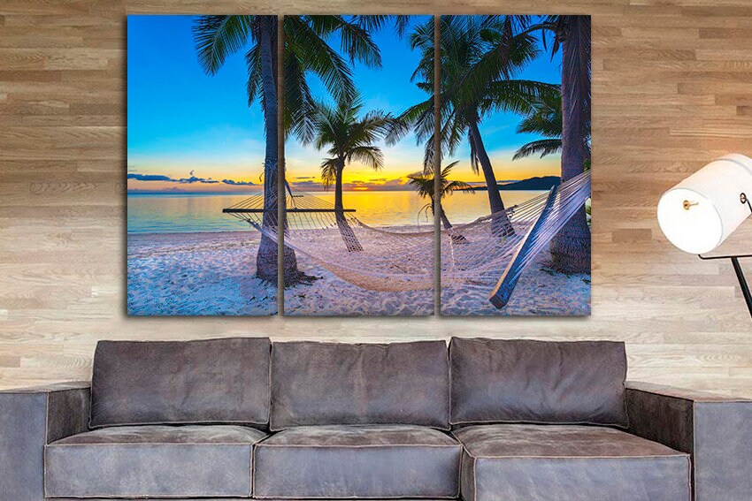 Fiji canvas set Nature decor Beach wall art Landscape print Palm trees artwork