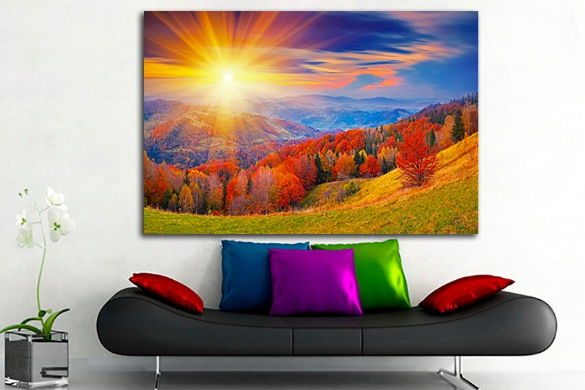 Autumn print on canvas Mountains Forest decor Landscape Nature gift