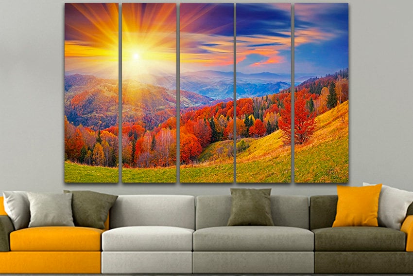 Autumn print on canvas Mountains Forest decor Landscape Nature gift