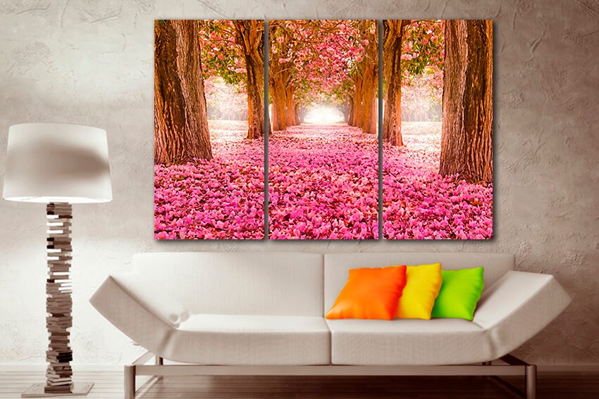 Sakura canvas Large wall art Flowers decor Multi panel print