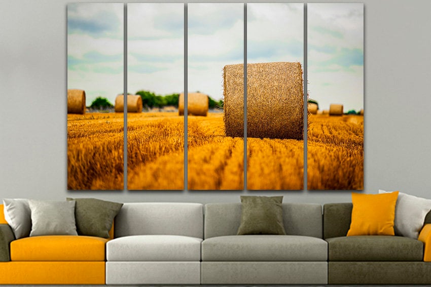 Fields Hay bales Nature print Landscape art Bales of hay Nature farm gift