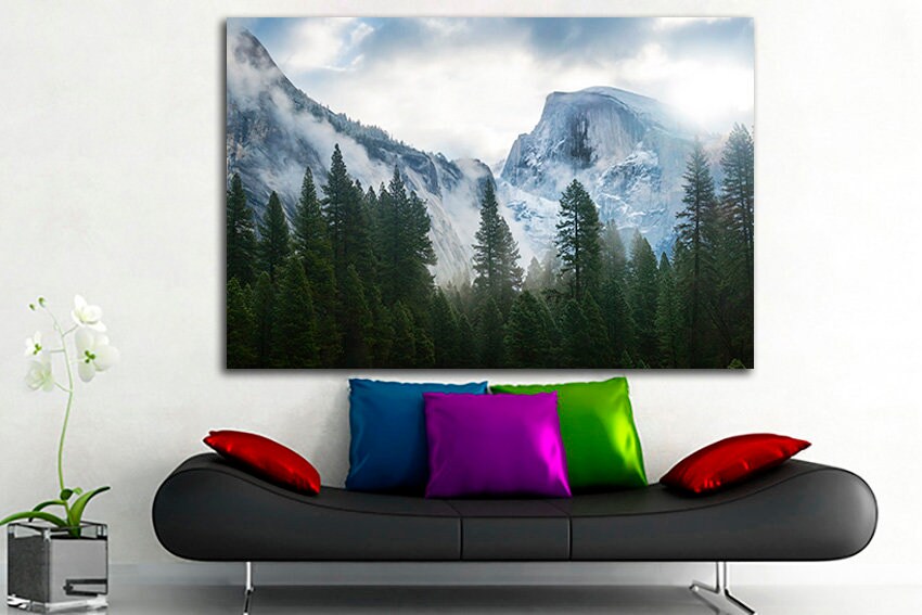 Forest canvas set Mountains wall decor Winter print Nature home art Landscape photo