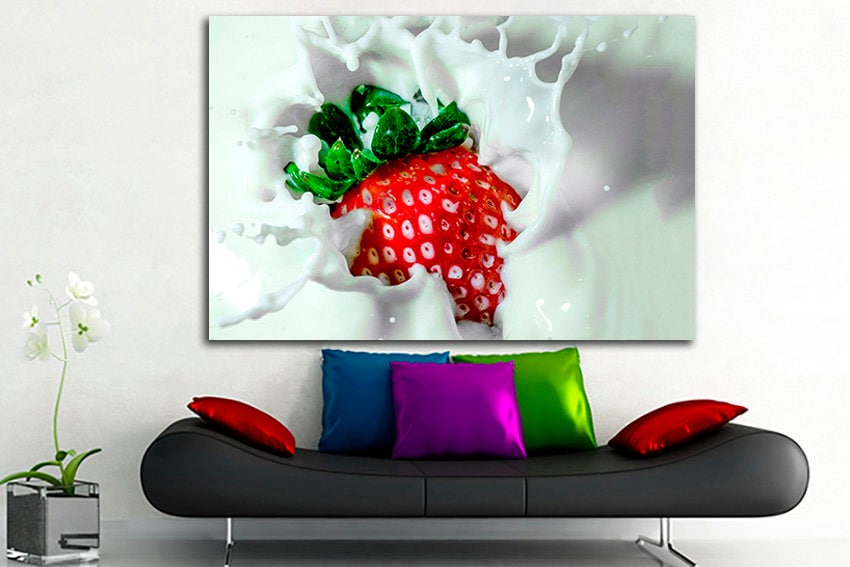 Strawberry decor Kitchen print on canvas Cream Fruit Berry art