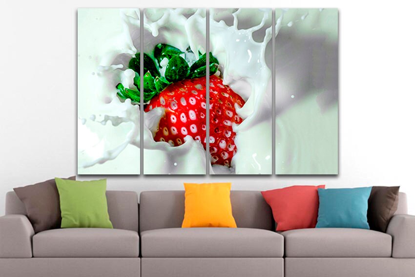 Strawberry decor Kitchen print on canvas Cream Fruit Berry art