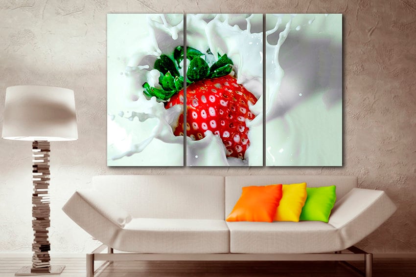 Strawberry decor Kitchen print on canvas Cream Fruit Berry art