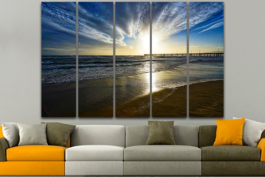 Venice beach Landscape canvas Sunset print Large canvas set Beach decor Nature photo California art