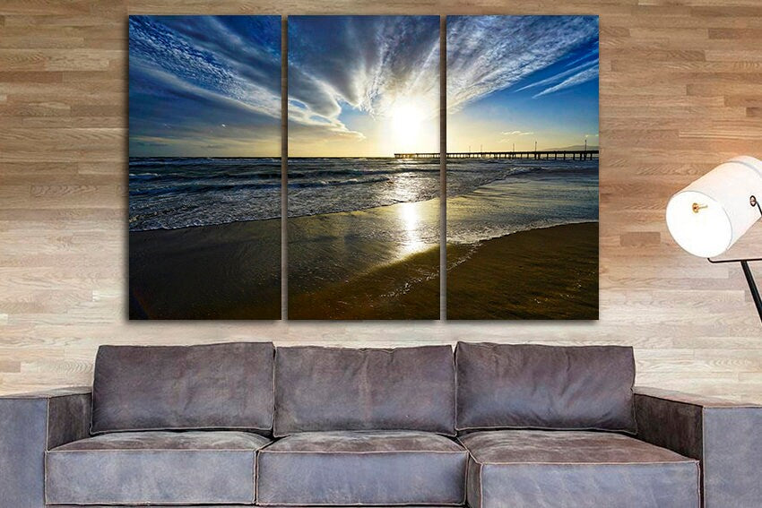 Venice beach Landscape canvas Sunset print Large canvas set Beach decor Nature photo California art