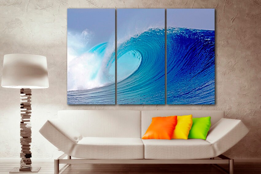 Wave print Surfing canvas set Sea Landscape art Nature room decor