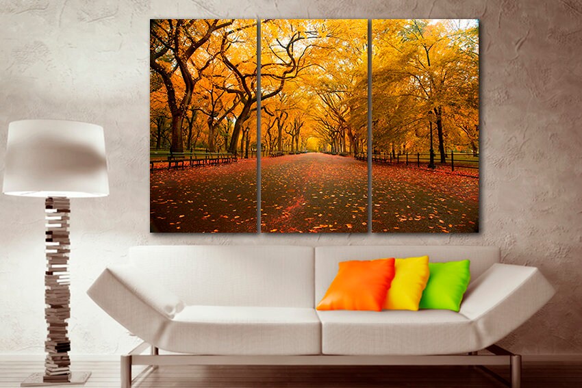 Autumn City park canvas Gallery wrap art Nature print Landscape decor