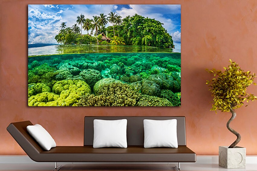 Solomon Islands Ocean print Palm trees wall art Seascape decor