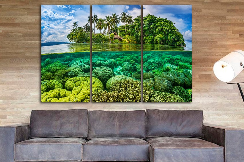 Solomon Islands Ocean print Palm trees wall art Seascape decor