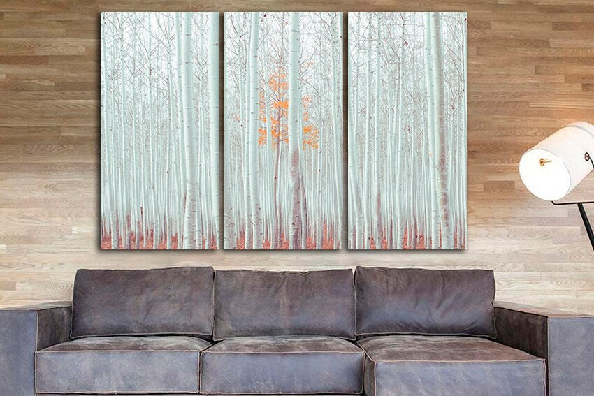 Birch grove art Gallery wall set Forest fall print decor Autumn canvas Nature print