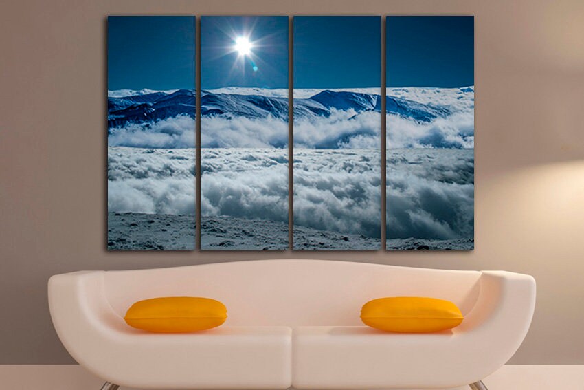 Clouds print Large canvas set Mountain wall art Sky decor Nature gift to traveler