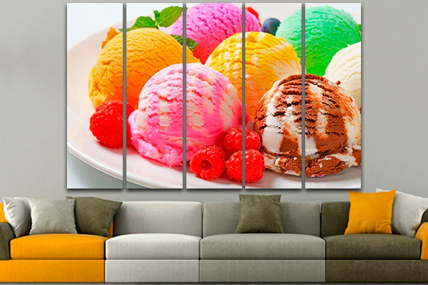 Ice cream print on canvas Summer Food art Cafe decor Kitchen picture