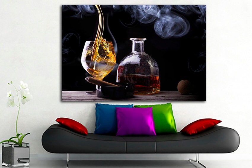 Glass of Whiskey print on canvas Scotch art Bourbon decor Strong drink kitchen