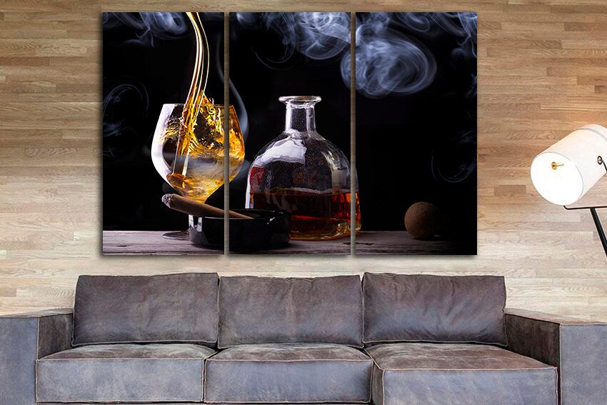 Glass of Whiskey print on canvas Scotch art Bourbon decor Strong drink kitchen