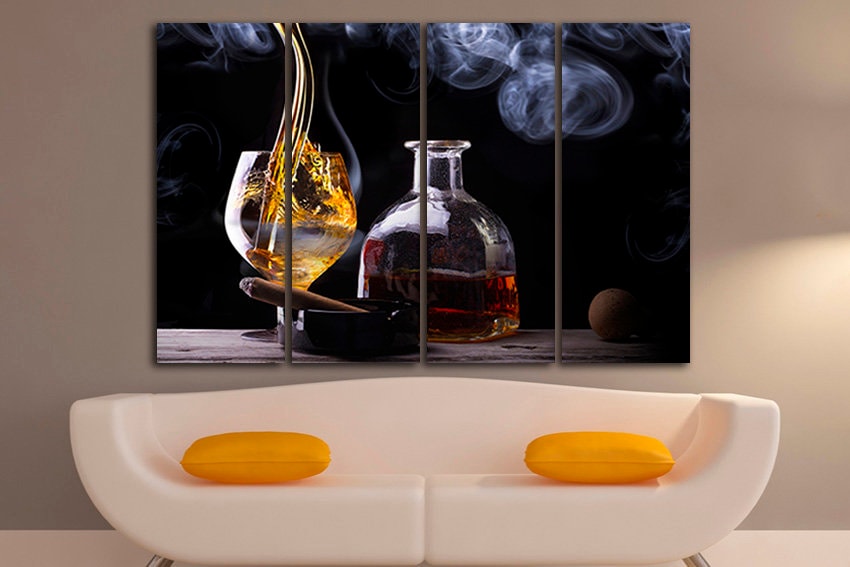 Glass of Whiskey print on canvas Scotch art Bourbon decor Strong drink kitchen