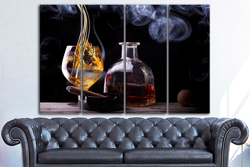 Glass of Whiskey print on canvas Scotch art Bourbon decor Strong drink kitchen