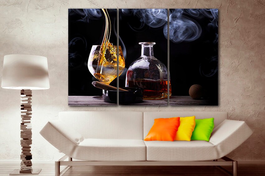 Glass of Whiskey print on canvas Scotch art Bourbon decor Strong drink kitchen