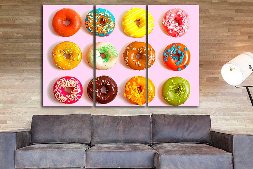 Donut print Cake wall art Kitchen Doughnut decor Colorful canvas