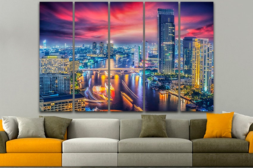 Bangkok canvas City decor Thailand wall art River landscape travel decor