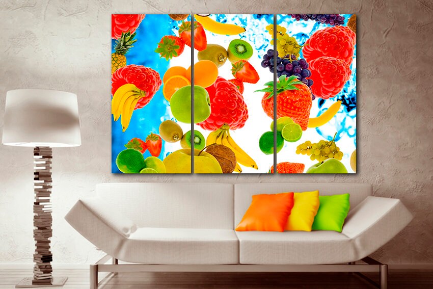 Fruit print Wall decor Berry Fruit canvas Kitchen art Cocktail Raspberries gift