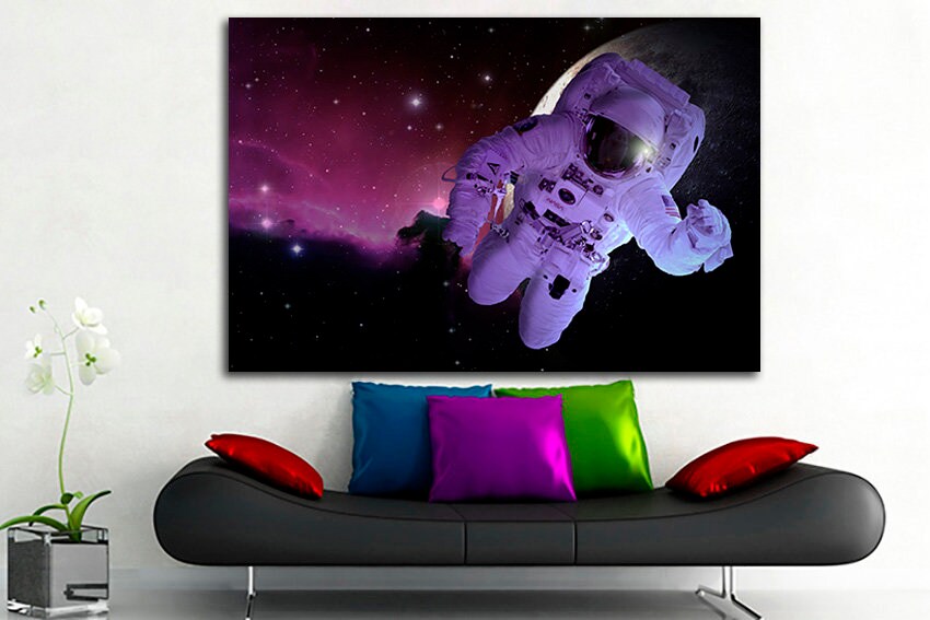 Spaceman print Wall art canvas Cosmonaut Space decor Astronaut Moon picture