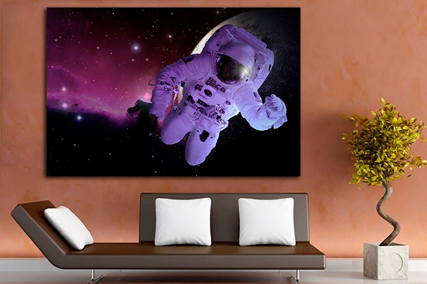Spaceman print Wall art canvas Cosmonaut Space decor Astronaut Moon picture