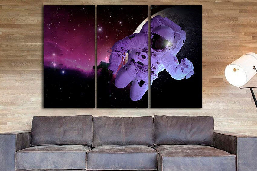 Spaceman print Wall art canvas Cosmonaut Space decor Astronaut Moon picture